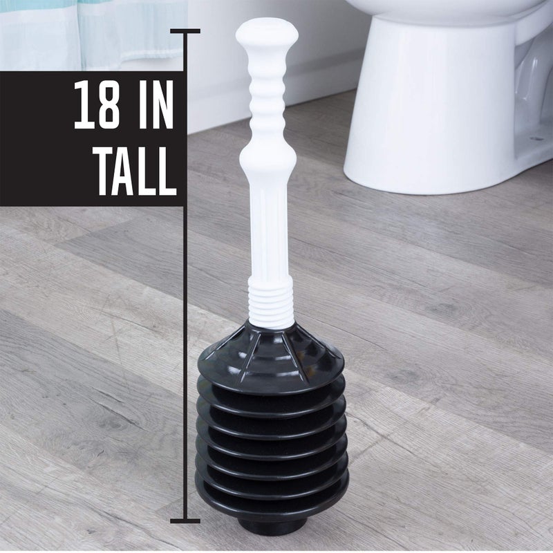 JS Jackson Supplies Professional Bellows Accordion Toilet Plunger, High Pressure Plunge Removes Heavy Duty Clogs from Bathroom Toilets, All Purpose Power Plunger, White & Black - Image 2
